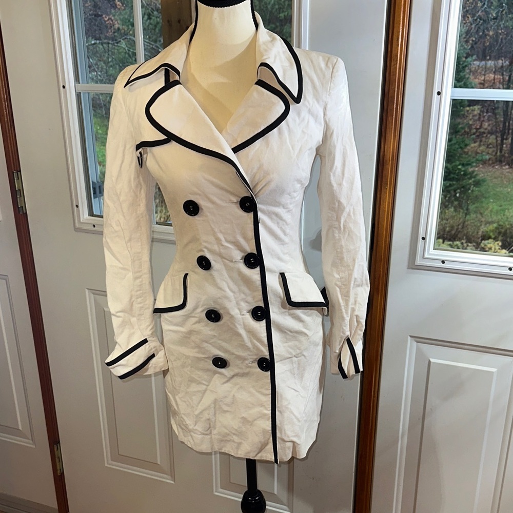 bebe White Trench Coat with Black Accents